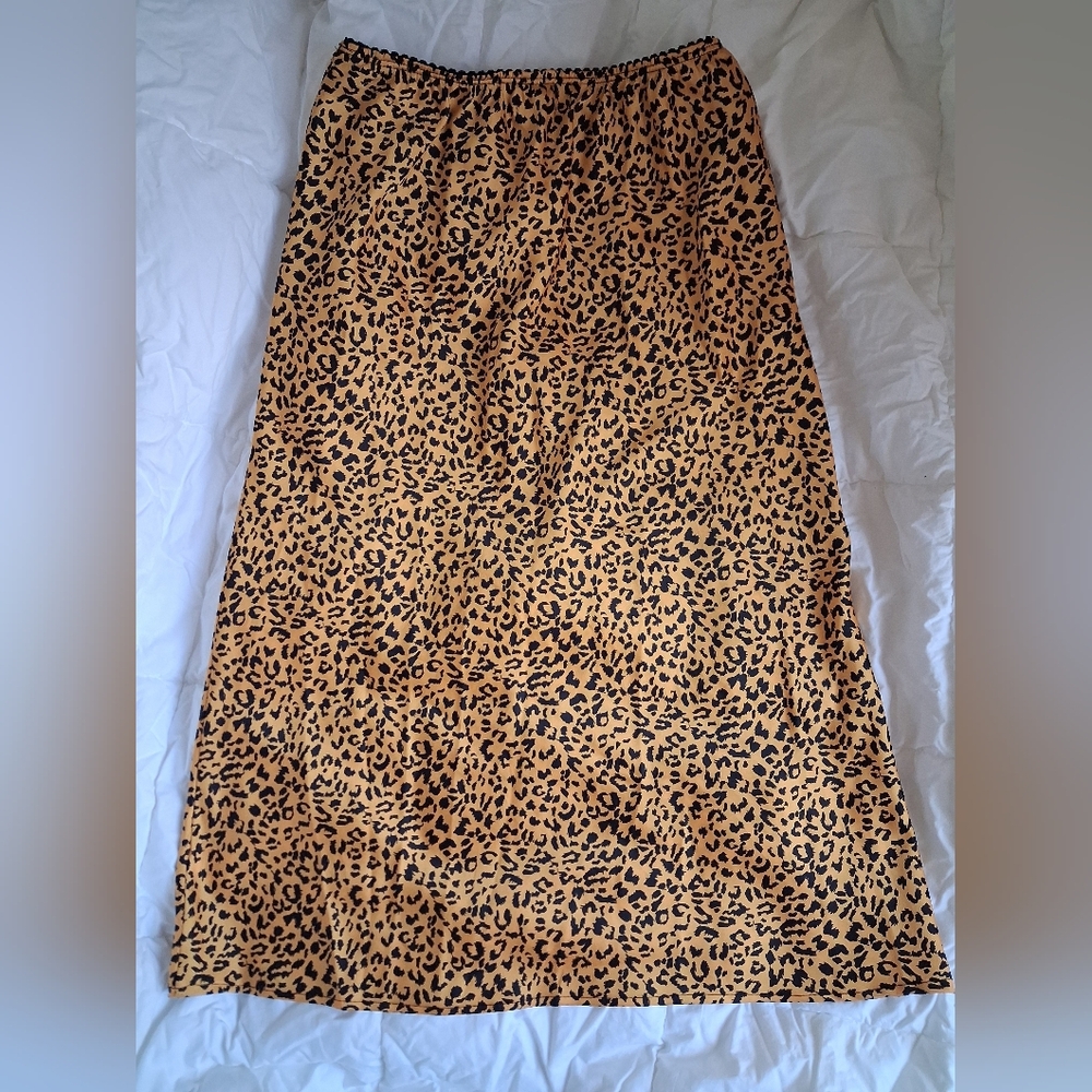 Leopard Print Satin Skirt